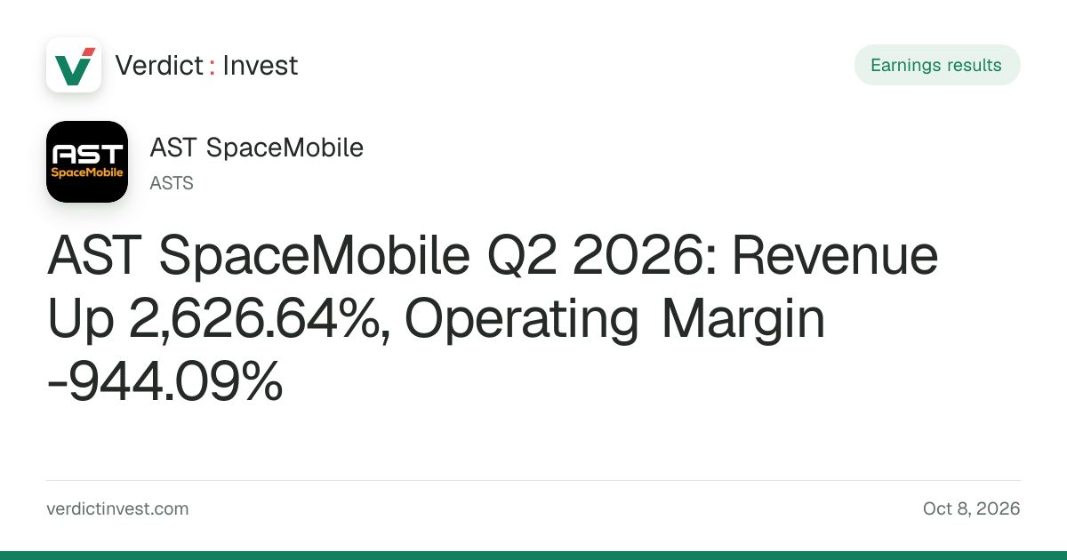 AST SpaceMobile Q2營收同比增長2,627%，自由現金流流出達6.9億美元